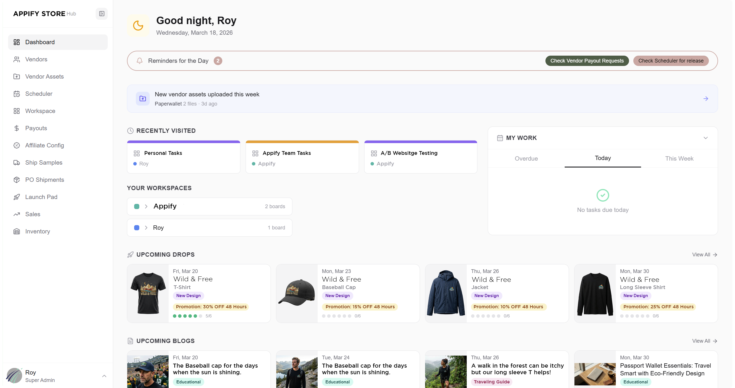HubRB Dashboard — vendor management, scheduling, and operations overview